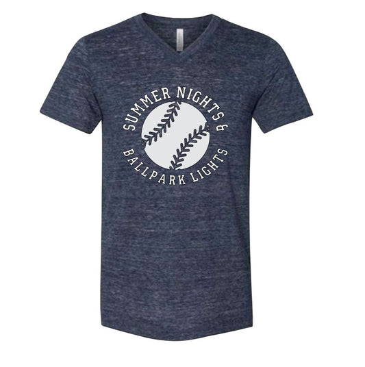 Summer Nights and Ballpark Lights V Neck Tee